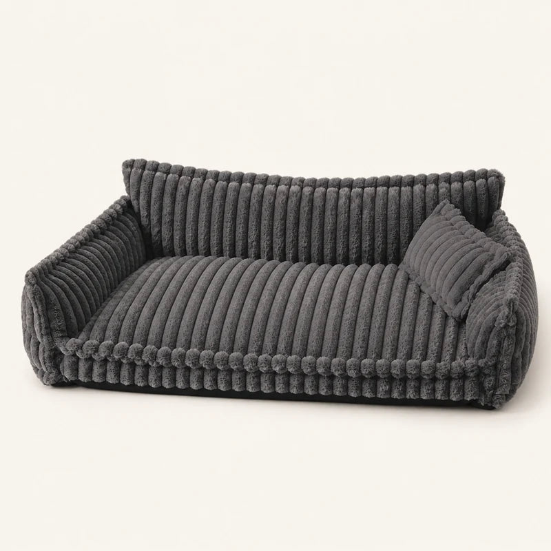 Canapé peluche gris foncé pour chien 4 saisons, vue studio | KALMO