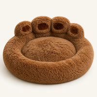 Panier rond cocooning café pour chien en peluche douce, vue studio | KALMO