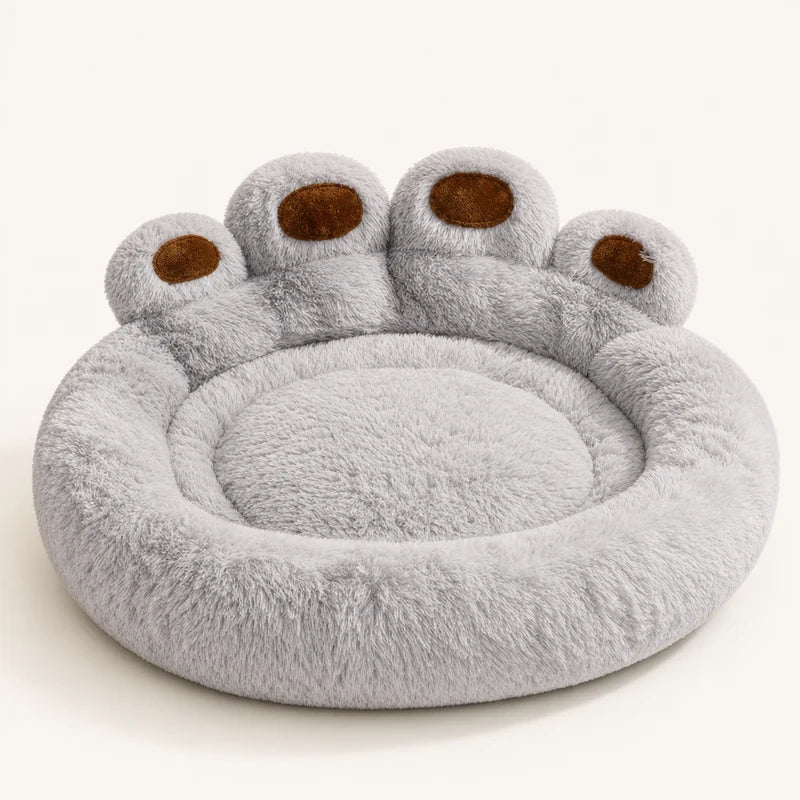 Panier rond cocooning gris pour chien en peluche douce, vue studio | KALMO