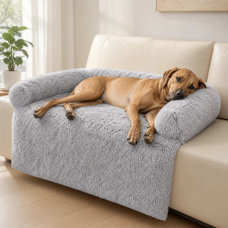 Couverture Canapé Peluche Chien - Gris Clair