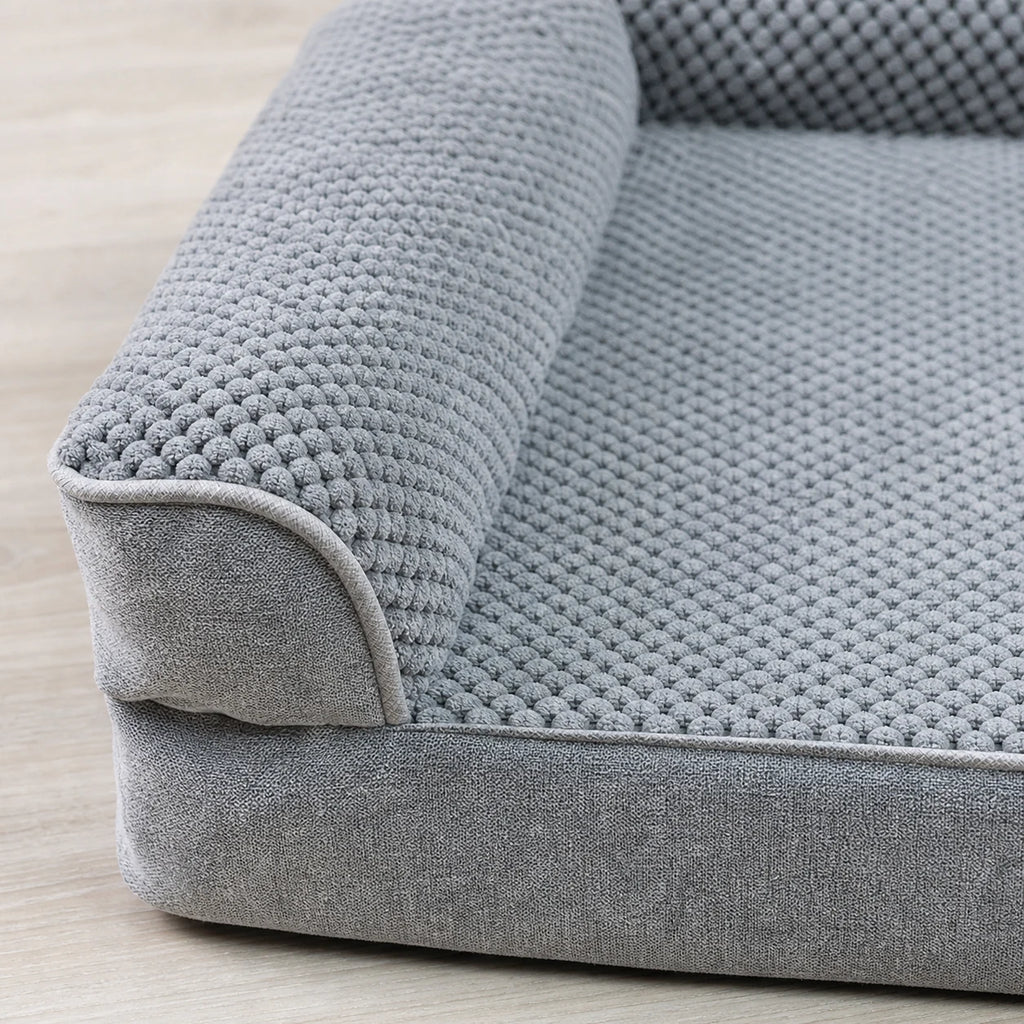 Détail du tissu gaufré respirant du canapé pour chien gris clair | KALMO