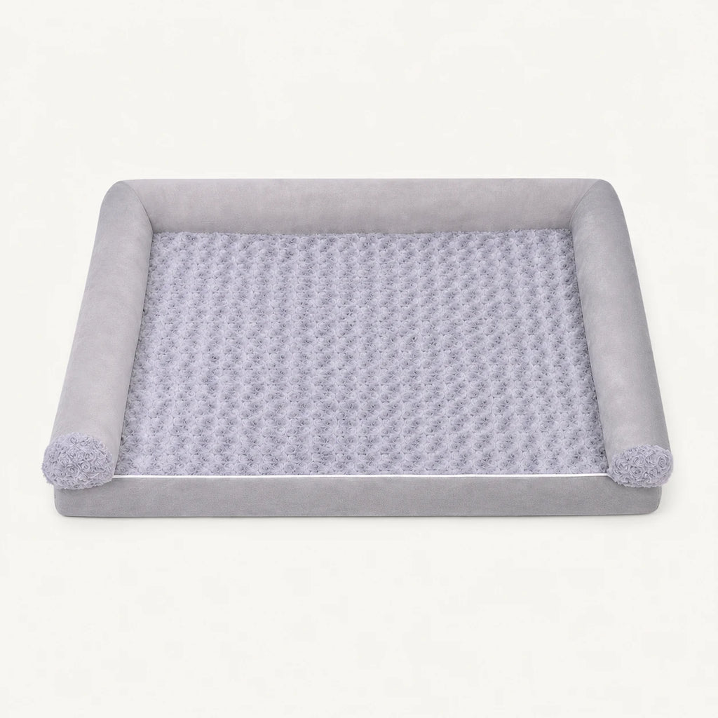 Vue de dessus du panier carré mousse gris clair pour chien | KALMO
