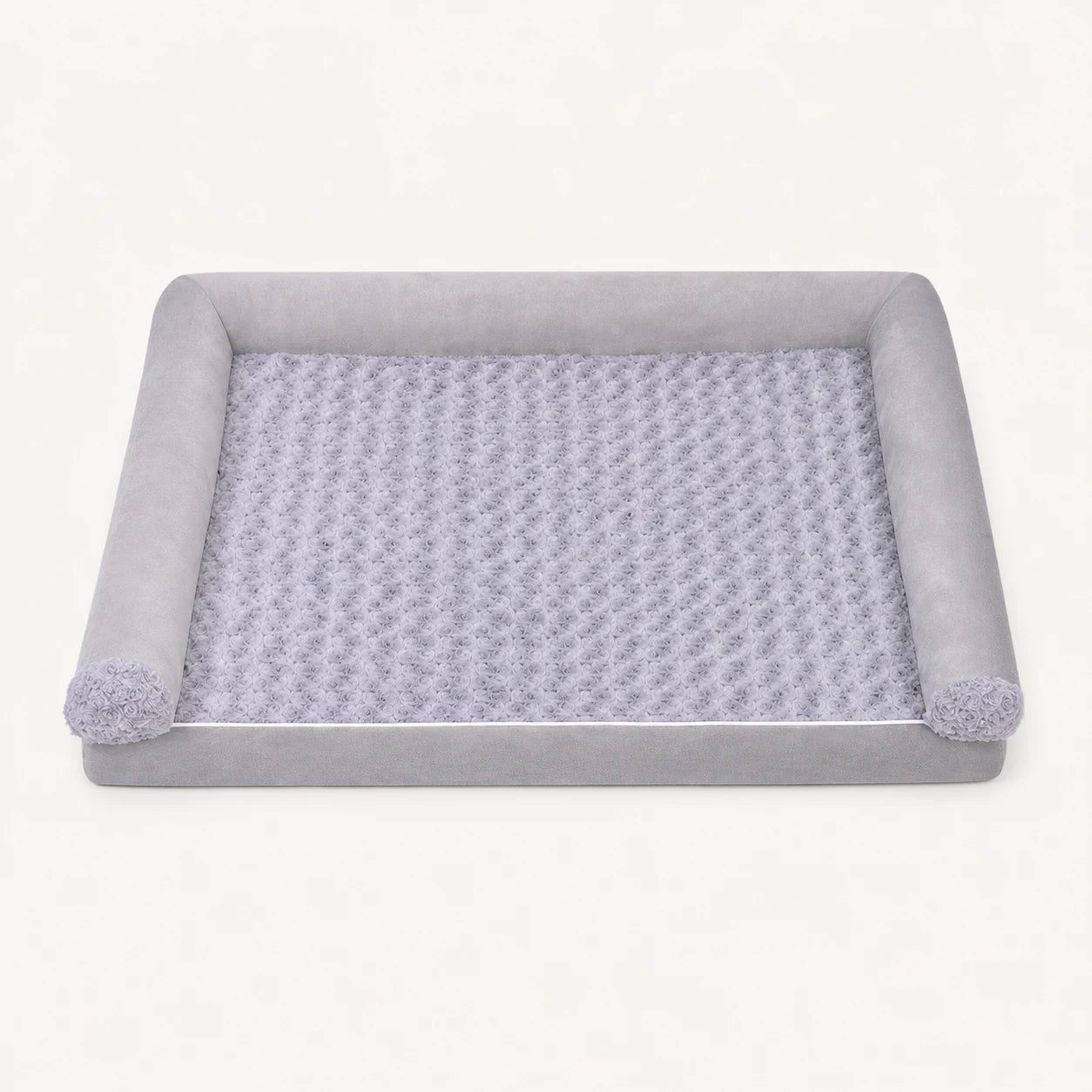 Vue de dessus du panier carré mousse gris clair pour chien | KALMO