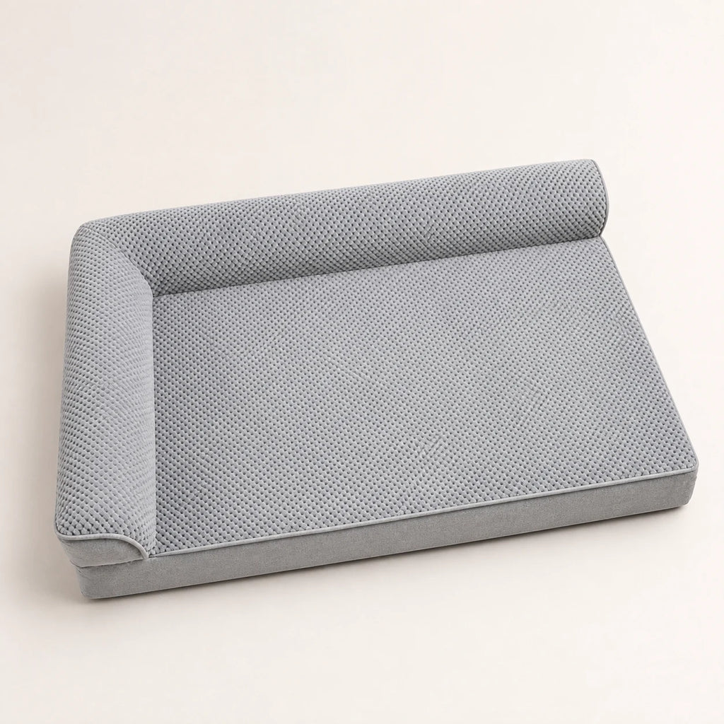 Vue de dessus du canapé gaufré gris clair pour chien déhoussable | KALMO
