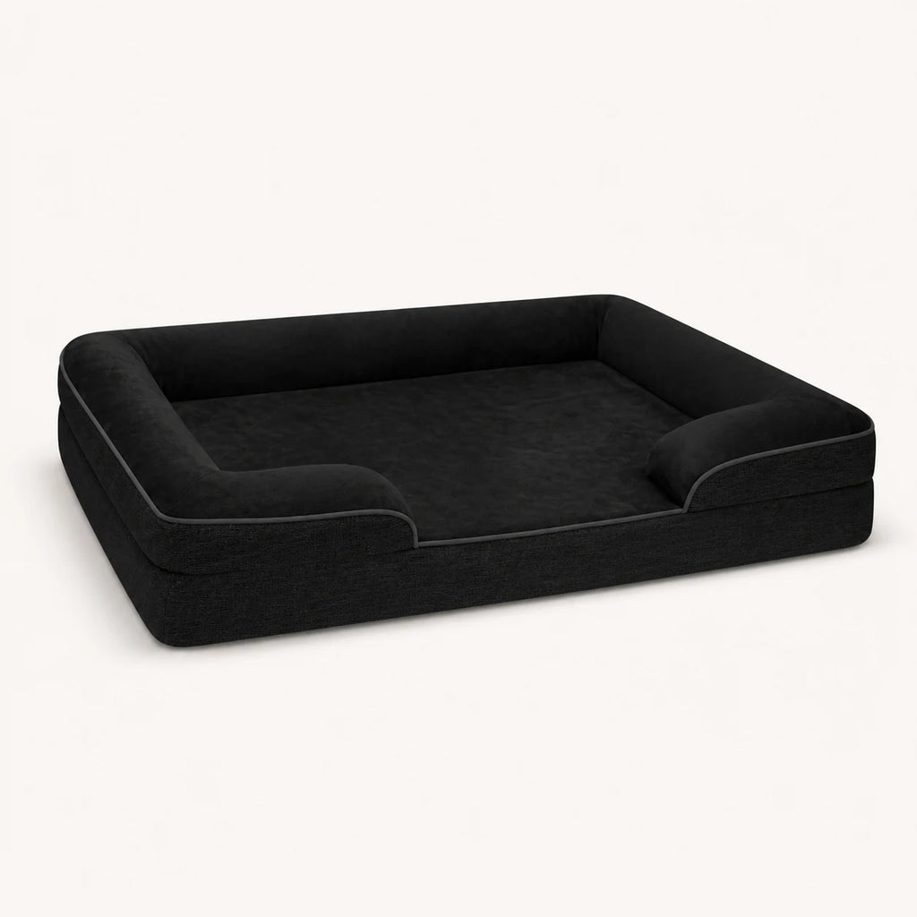 Panier mémoire de forme noir pour chien, vue studio | KALMO