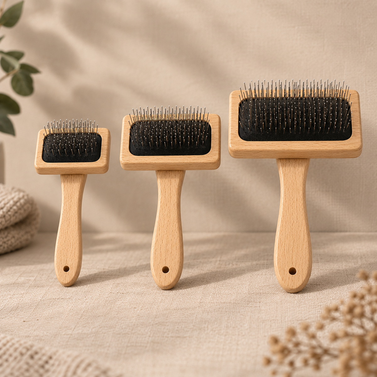 Brosse carde bois naturel pour chien en 3 tailles petit moyen et grand KALMO