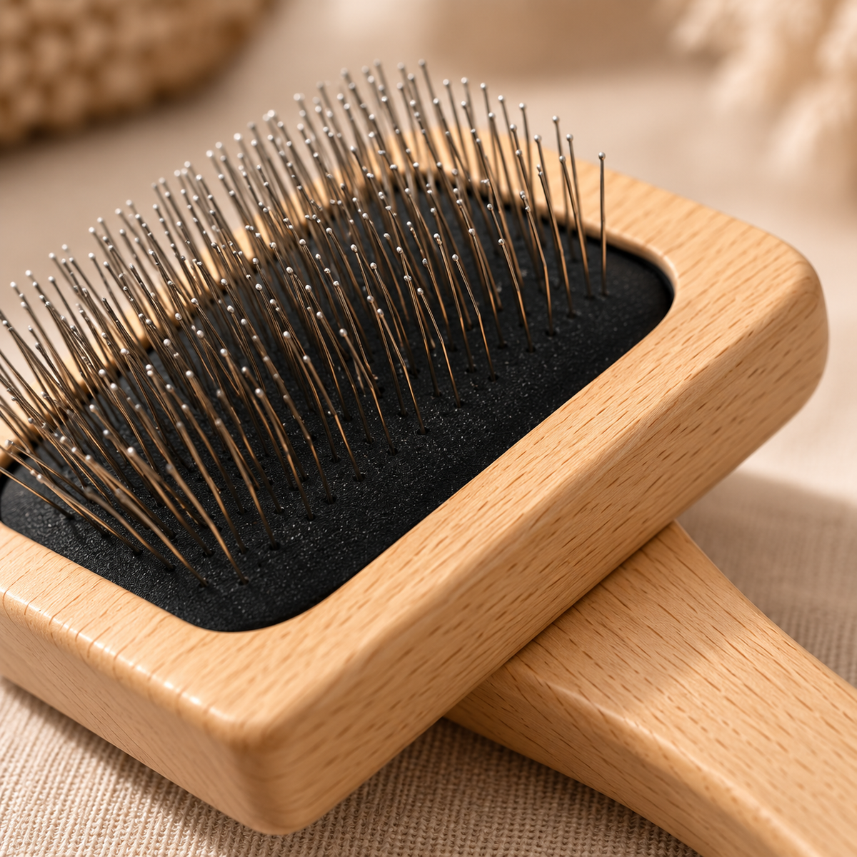 Détail des picots en acier inoxydable et du coussin de la brosse carde KALMO