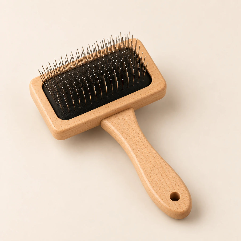 Brosse carde en bois de hêtre naturel pour chien - taille Moyen KALMO