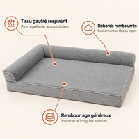Canapé chien déhoussable gris avec tissu gaufré respirant et rebords rembourrés