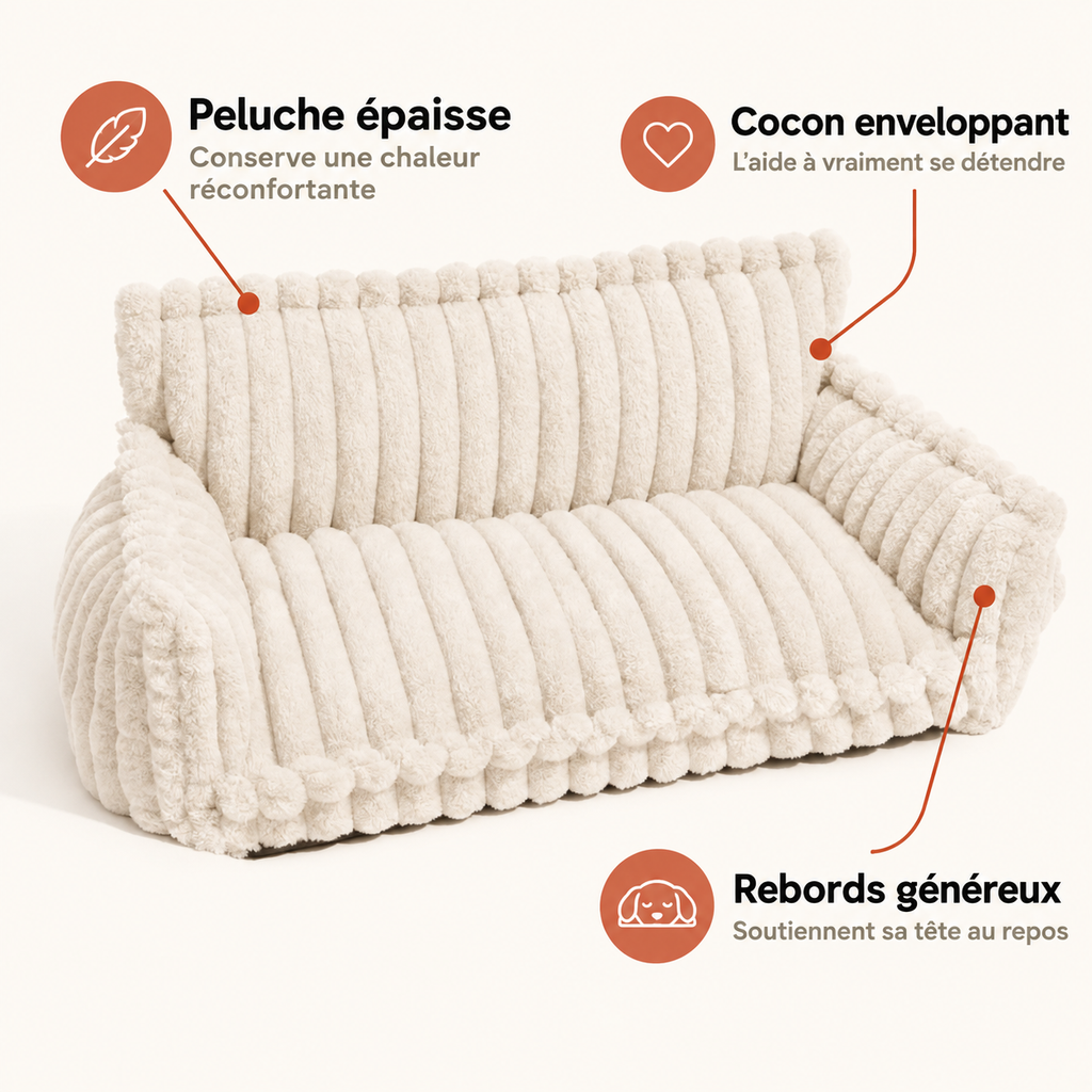 Canapé chien cocooning en peluche épaisse avec rebords généreux