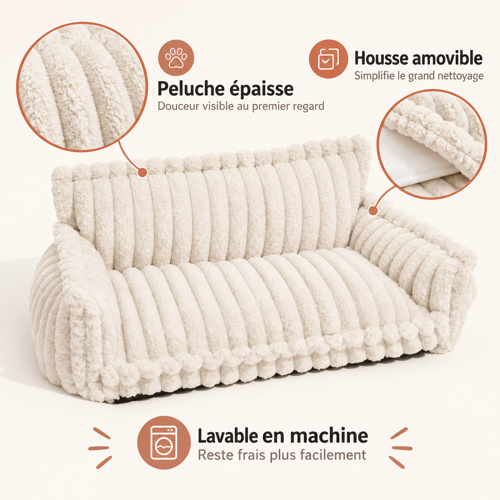Canapé chien en peluche avec housse amovible lavable en machine