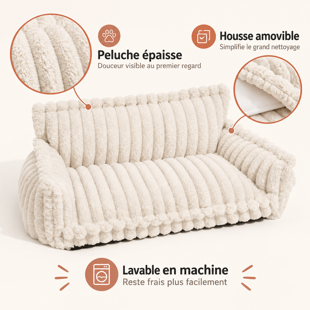 Canapé chien en peluche avec housse amovible lavable en machine