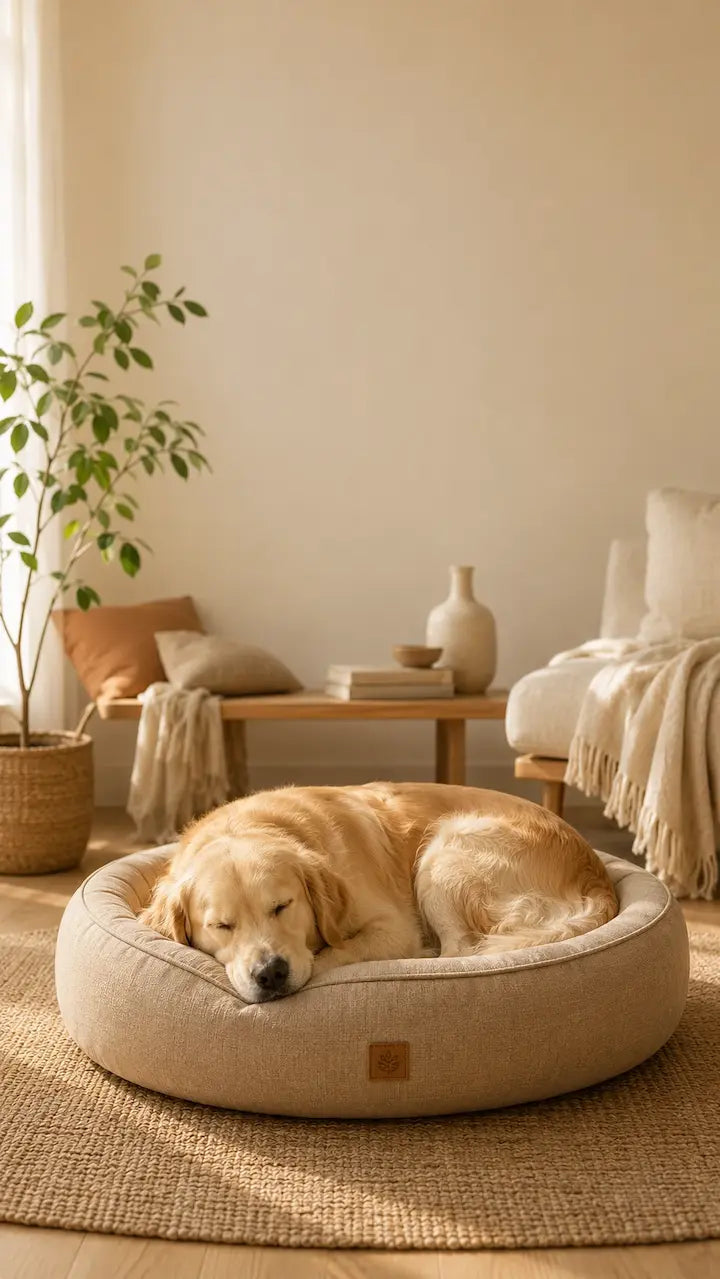 Chien dans son panier orthopédique KALMO
