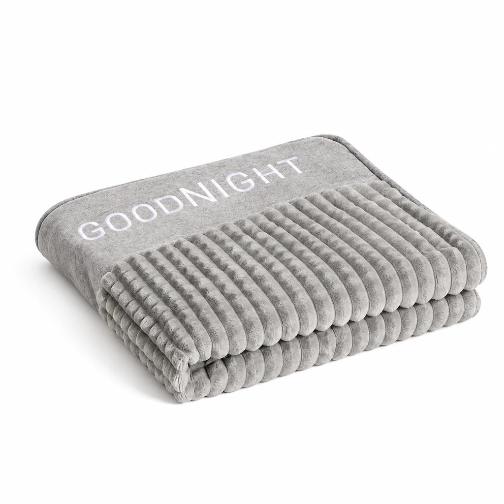 Housse grise GOODNIGHT du lit orthopédique pour chien, texture côtelée sur fond blanc