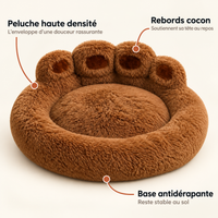 Panier chien cocooning rond avec peluche douce, rebords cocon et base antidérapante