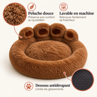 Panier chien cocooning rond lavable avec peluche douce et dessous antidérapant