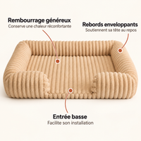 Panier grand chien hiver beige avec rembourrage généreux, entrée basse et rebords enveloppants
