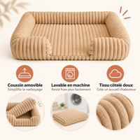 Panier grand chien hiver avec coussin amovible lavable et tissu côtelé doux