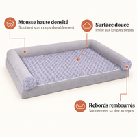 Panier chien gris en mousse haute densité avec surface douce et rebords rembourrés