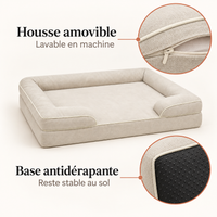 Panier orthopédique chien beige avec housse amovible lavable et base antidérapante