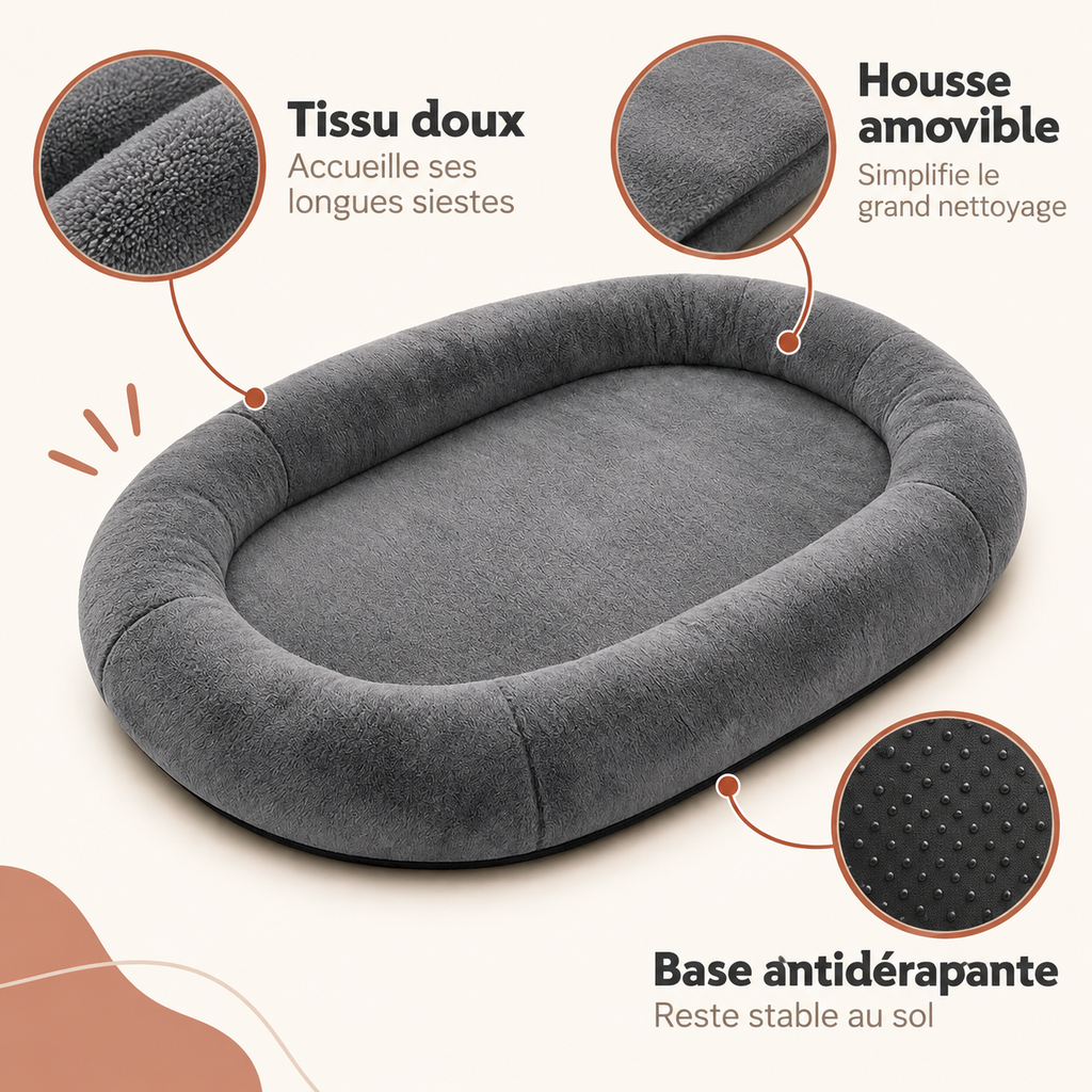 Panier XXL gris avec tissu doux, housse amovible et base antidérapante
