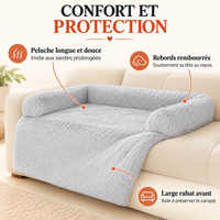 Protection de canapé grise en peluche avec rebords rembourrés et large rabat