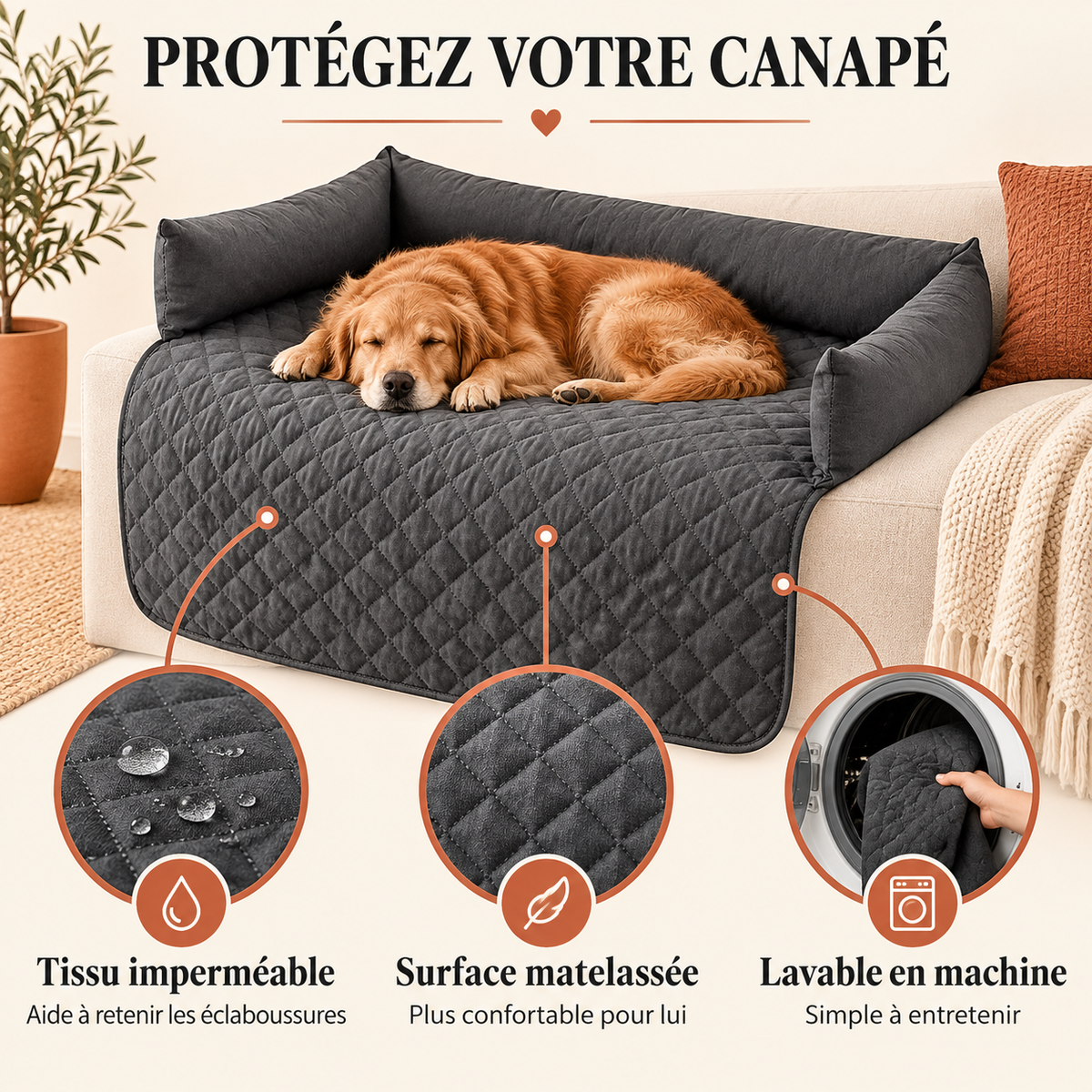 Protection de canapé imperméable matelassée et lavable
