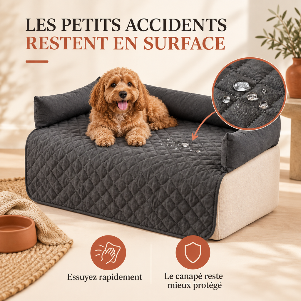 Gouttes retenues en surface sur la protection de canapé imperméable